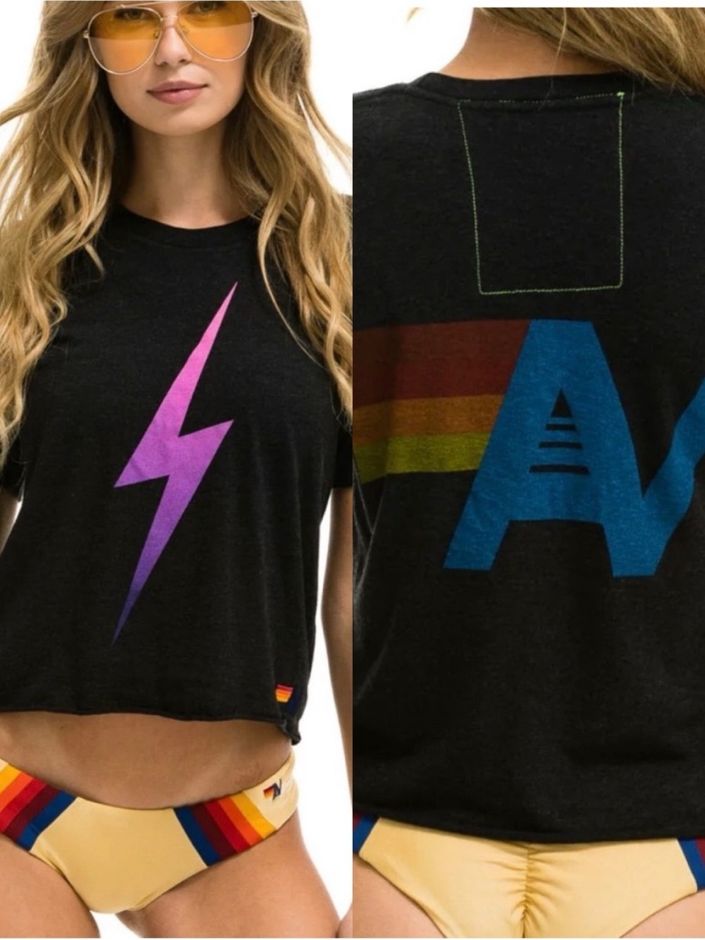 Aviator Nation BOLT Fade Logo Boyfriend Tee Charcoal Front Back Graphics XS